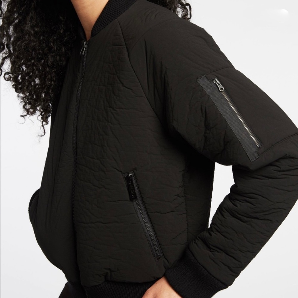 MICHI Black Quilted Bomber Jacket with Sleeve Zip Pocket